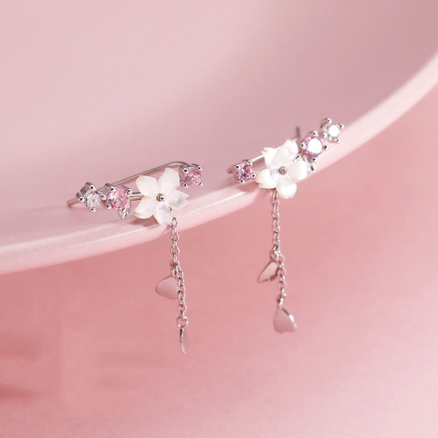 Plata de Ley 925 romántico de plata flor de cerezo Rosa Shell pendientes de borla para mujeres niñas pendientes colgantes de fiesta joyería regalos S-E1248 ► Foto 1/6