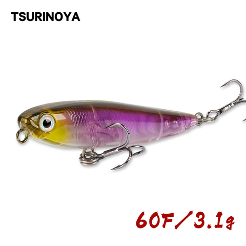 TSURINOYA-Mini señuelo para Pesca con lápiz DW64, agua flotante, cebo duro de acción para Paseo de perro, Wobblers Swimbait, 60mm, 3,1g ► Foto 1/6