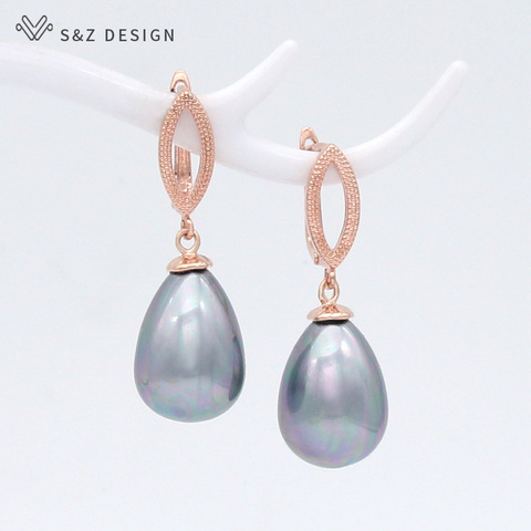 S & Z diseño Europa América gotas de agua estilo retro pendientes colgantes de perlas simuladas para mujer temperamento elegante joyería para fiesta y boda ► Foto 1/6