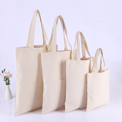 10 unids/lote bolsas de mano de algodón natural, bolsas de algodón liso, bolsos de hombro de algodón, tamaño personalizado diseño de logotipo aceptar ► Foto 1/3