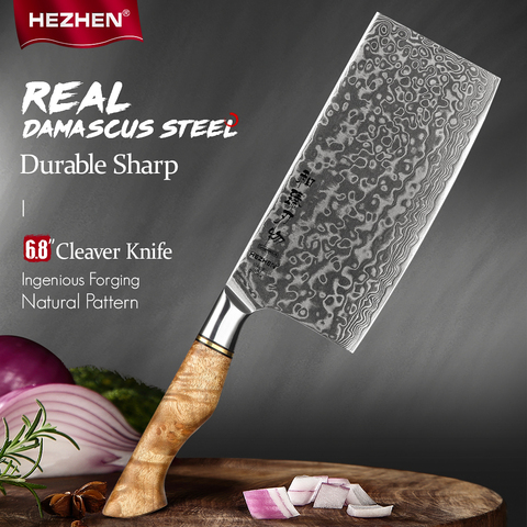 HEZHEN-cuchillo de cocina profesional de acero de Damasco, 67 capas, 6,8 pulgadas, japonés, para cocinar carne, pescado y verduras ► Foto 1/6