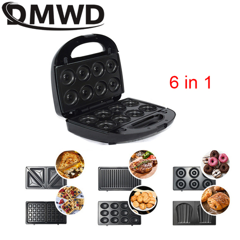 DMWD-máquina de Waffles eléctrica 6 en 1, sandwichera, nueces, horno de pastel, cocina, desayuno, Burbuja, Waffle, donas, Panini, panadero múltiple ► Foto 1/6