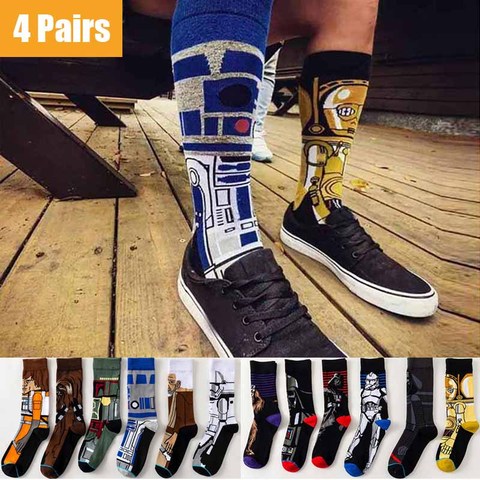 Calcetines largos de algodón para hombre y mujer, medias de Cosplay de la película de Star Wars, Master Yoda, R2-D2, Wookiee, Caballero Jedi, novedad, 4 pares ► Foto 1/6