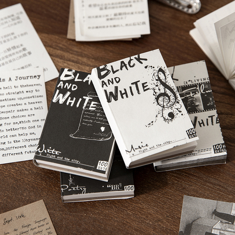 Yoofun-100 hojas de bloc de notas blancas y negras para álbum de recortes, Material para diario, papel de decoración, papel de fondo ► Foto 1/5