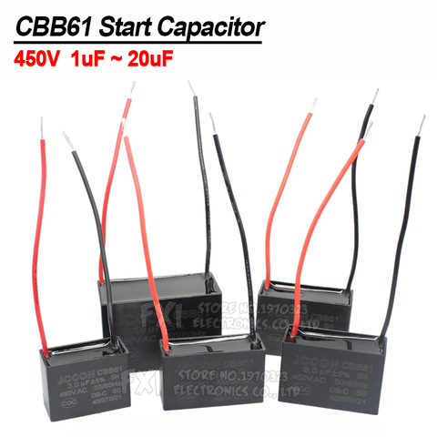 Condensador de arranque CBB61, 450V, 0,8/1/1.5/1 8/2/2 5/3/4/5/6/7/8/10/12/15/18/20UF igmopnrq ventilador de techo de funcionamiento del Motor condensador CBB ► Foto 1/6