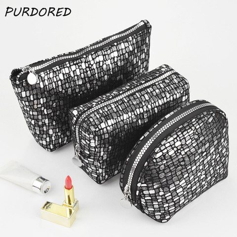 PURDORED-Bolsa de cosméticos brillante para mujer, bolsa de viaje para maquillaje, bolso de mano para fiesta de año nuevo, bolso de fiesta de noche, bolso de mano, 1 ud. ► Foto 1/6