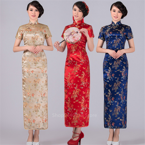 Qipao-Vestido largo chino de satén para mujer, Vestido largo de verano, Qipao, dragón y Fénix, elegante, de talla grande, para fiesta de S-6XL, novedad de verano ► Foto 1/6