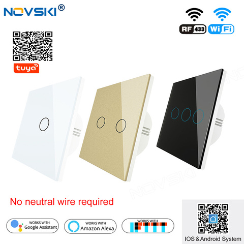 NOVSKI-Interruptor táctil europeo, Wifi RF modo Dual, Tuya Smart Home, Android y aplicación iOS, compatible con Alexa y Google Home, No requiere cable neutro ► Foto 1/6