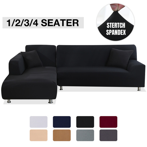 Funda sofa elastica para sofá para sala de estar de Color sólido fundas sofas elasticadas chaise lounge con esquina, funda de sección en forma de L, asiento 1/2/3/4 plaza cubre sofa ► Foto 1/6