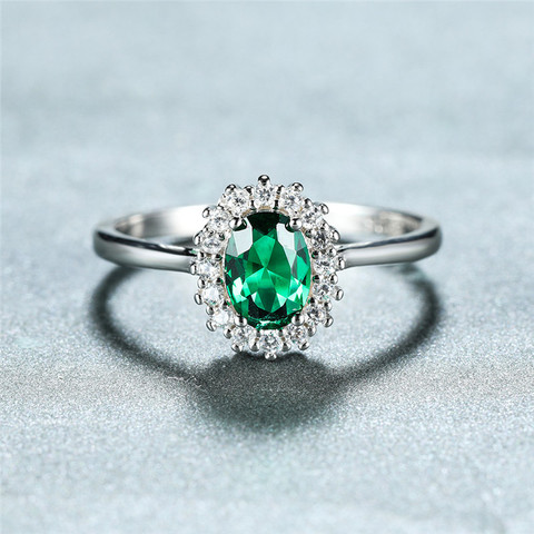 Verde zirconio ovalado laboratorio Esmeralda anillos para mujer de Plata de Ley 925 100% auténtica de piedras preciosas anillo de mujer de regalo de la joyería de la boda ► Foto 1/6