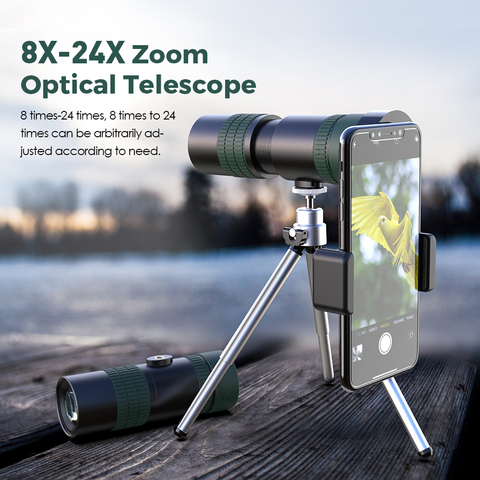 APEXEL-telescopio Monocular profesional potente de 8-24X30, con Zoom alto, portátil para acampar y cazar, con trípode y Clip para teléfono ► Foto 1/6