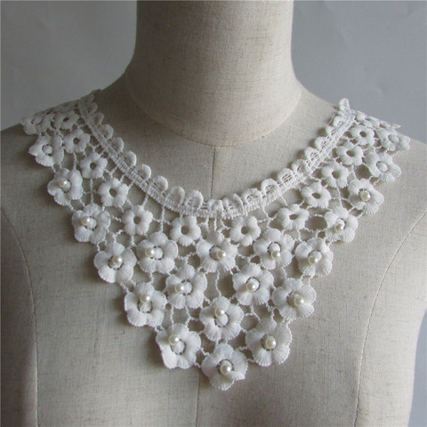 Collar de encaje bordado con perlas blancas, accesorios de costura, apliques de decoración, 1 Uds., envío gratis ► Foto 1/5