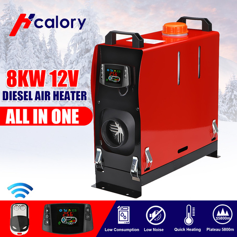 Calentador de coche todo en uno 8KW aire calentador diesel rojo 1-8KW 12V/24V un agujero calentador de coche para camiones webasto Motor + interruptor de llave LCD ► Foto 1/6