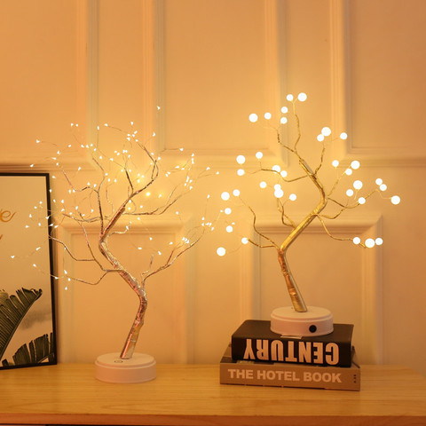 Mini guirnalda con alambre de cobre con Árbol de Navidad para niños, lámpara LED nocturna para el hogar, decoración de dormitorio, luces de hadas, iluminación de vacaciones ► Foto 1/6