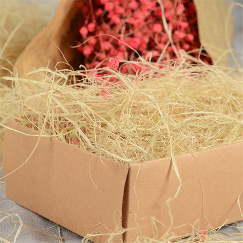 Caja de regalo de yute de rafia Natural sin teñir, 30g, Material de embalaje para dulces de boda, relleno, papel arrugado y triturado, decoración de caja de regalo ► Foto 1/5