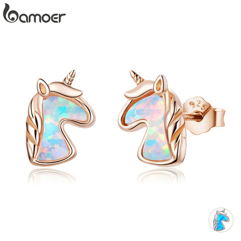 Bamoer-pendientes de tuerca de ópalo Licorne para mujer, de 2 colores, joyería de plata de ley 925, aretes SCE815 ► Foto 1/6