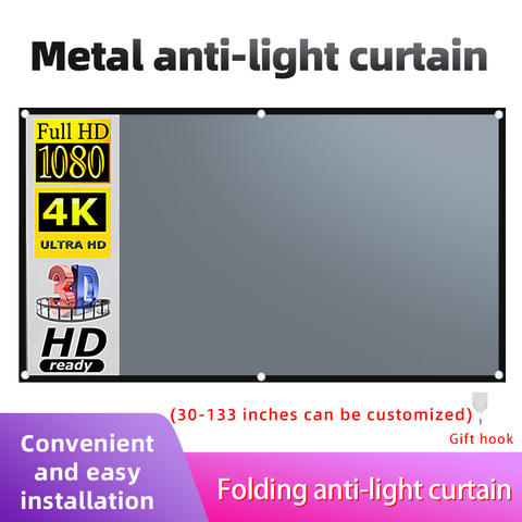 LEJIADA-cortina de Metal antiluz para exteriores, pantalla de proyección 3D HD, portátil, para el hogar, oficina, 100, 120, 133 pulgadas, 16:9 ► Foto 1/6