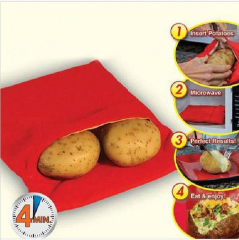 1PC rojo lavable bolsa para cocinar patatas al horno microondas cocina de rápido (cocineros 4 patatas en una vez) caliente 2022 ► Foto 1/6