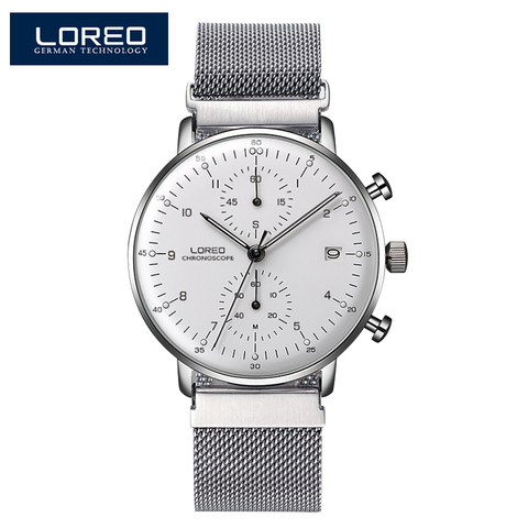 2022 de moda, reloj para hombre de marca de lujo de LOREO cuarzo Simple reloj calendario impermeable 30m zafiro luminosa correa de malla de Montre homme ► Foto 1/6