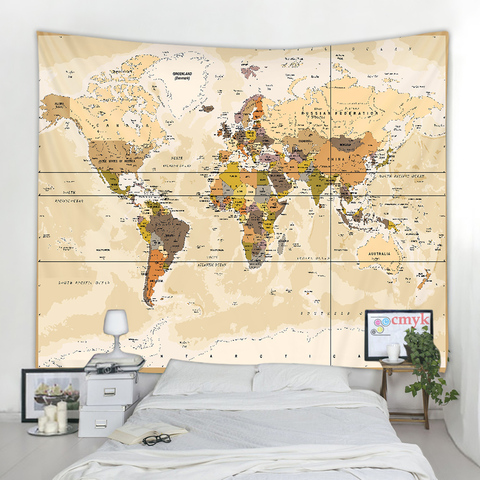 Retro mapa del mundo tapiz colgante de pared almohadilla para dormir arte de pared, tapicería toalla redonda playa manta Decoración ► Foto 1/6