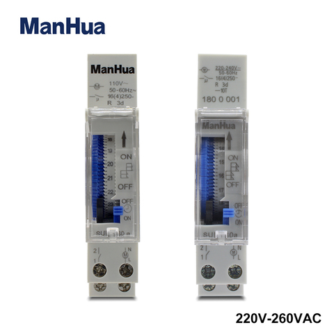 Interruptor de tiempo mecánico analógico ManHua 24 horas 110V/220-240VAC mecánico programable DIN Rail interruptor de tiempo SUL180a ► Foto 1/6