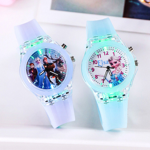 Relojes de juguete con diseño de princesa Frozen de Disney para niños, reloj de pulsera de cuarzo de cuero con dibujos animados de cristal, juguete para regalo ► Foto 1/6