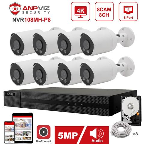 Hikvision-cámara IP de 5MP, Kit de sistema de seguridad IP, con visión nocturna a Color, 6/8mm, 30m, 8 canales, 4K, NVR, Anpviz, OEM, 3,6 Uds. ► Foto 1/6