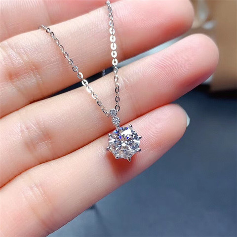 LeeChee anillo colgante 1CT VVS laboratorio diamante con certificado para las mujeres boda aniversario collar de diseño sencillo de plata 925 ► Foto 1/4