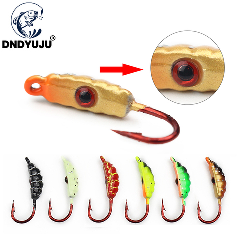 DNDYUJU 4/6 unids/lote 23mm/1,5g señuelo para pesca en hielo gusano el nuevo Metal cebo hielo plantilla 6 Color Mini plomo invierno gancho de pesca ► Foto 1/6