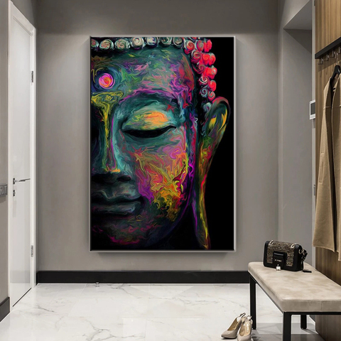 Estatua abstracta colorida de Buda en la pared, pósteres e impresiones artísticos budistas, imágenes artísticas, decoración de pared del hogar ► Foto 1/6