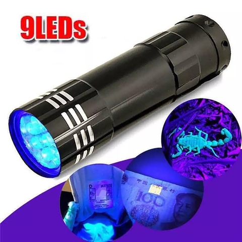 Mini UV Ultravioleta 9 LED linterna antorcha 4,5 v Luz de aluminio a prueba de agua al aire libre de La lámpara portátil táctica herramienta de iluminación de la lámpara UV ► Foto 1/6