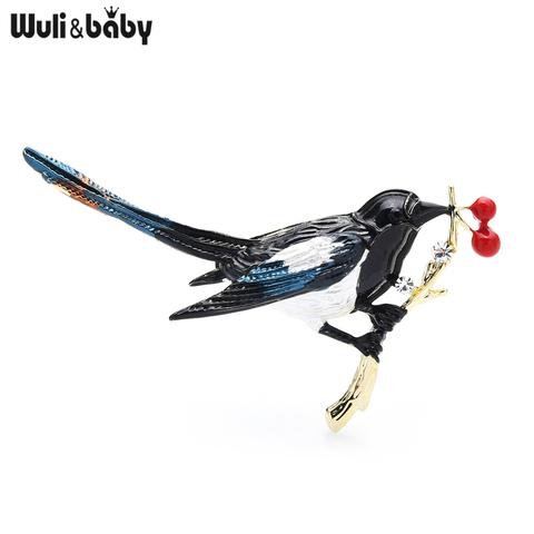 Wuli y 2022 esmalte Urraca aves broches alfileres de señora de moda de lujo broches joyería de diseñador regalo suerte pájaro ► Foto 1/5