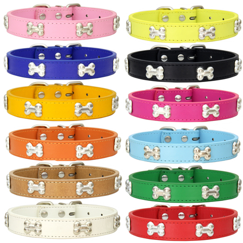 Perro Collar de hueso de cuero Durable mascotas accesorios cuello Collar de correa para perro cachorro Pug collares de perros grandes ► Foto 1/6