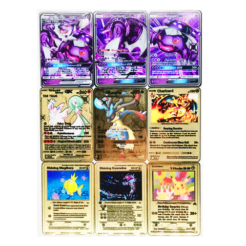 TAKARA TOMY Pokemon juego de cartas de Metal Anime Tarjeta de batalla oro Charizard Pikachu colección juguetes de tarjeta para niños regalo de Navidad ► Foto 1/6