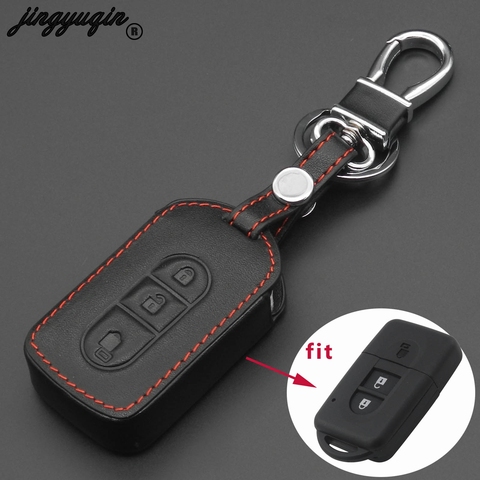 Jingyuqin-Funda de cuero con 3 botones para llave de coche, funda para Nissan Tiida, Note, Navara, Qashqai, Micra, Juke, x-trail, Pathfinder, llavero ► Foto 1/4