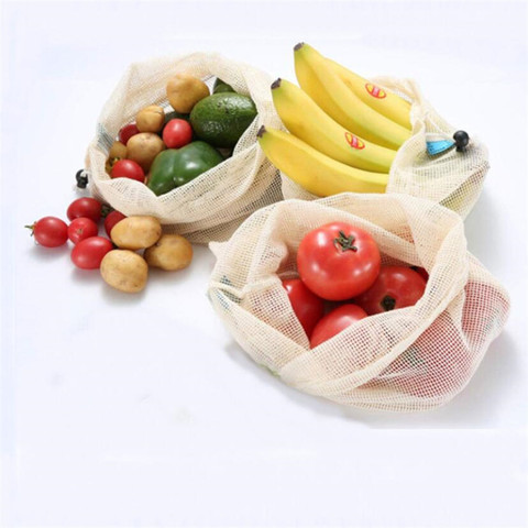 Bolsa de almacenamiento de frutas y verduras, bolsas de malla de algodón orgánico ecológico y 100%, biodegradable, para Cocina ► Foto 1/6