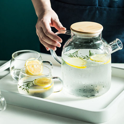 Tetera de vidrio de borosilicato transparente de 1l/1,8 l, resistente al calor, grande, transparente, juego de té de flores, hervidor de agua, taza, herramienta para el hogar y la Oficina ► Foto 1/6