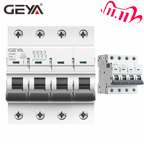 GEYA GYM9-Mini Disyuntor de Riel Din MCB de 4 polos, 6KA, capacidad de ruptura, 6A-63A, tipo AC, fabricante directo de fábrica ► Foto 1/6