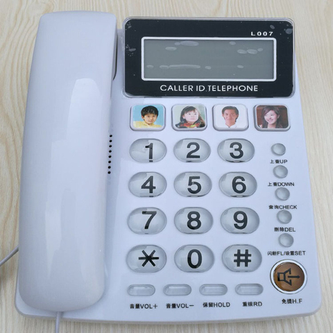Teléfono de Escritorio teléfono con identificador de llamadas, 4 imágenes de cuidado, sistema FSK/DTMF, volumen ajustable y altavoz de brillo para personas mayores ► Foto 1/3