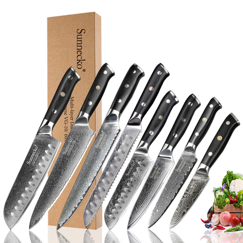 SUNNECKO-cuchillos de cocina de Chef Damasco, rebanador de Santoku de acero japonés VG10, utilidad para carne, pelado de pan, mango G10 ► Foto 1/6