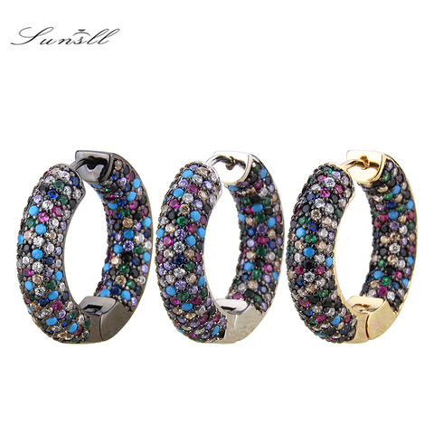 SUNSLL diseñado nuevo cobre dorado Multi colores Cubic Zirconia redondo círculo pendientes de aro de la moda de la joyería de las mujeres femenina Brincos ► Foto 1/6