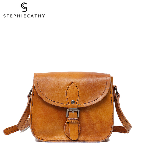 SC-Bolso cruzado Vintage de piel auténtica para mujer, bandolera de piel auténtica con hebilla y solapa, informal, bandolera mensajero ► Foto 1/6