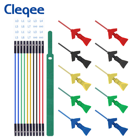 Cleqee P1512D Mini Grabber SMD IC Clip de gancho de prueba Jersey sonda Kit de Cable de prueba de silicona suave Cable Dupont para analizador lógico ► Foto 1/6