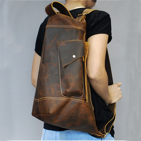 Luufan-mochila de pecho de cuero genuino para hombre, bolso de viaje Vintage multifunción, gran capacidad, para ordenador portátil ► Foto 1/6