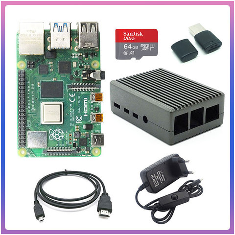 Raspberry Pi-tarjeta de memoria original, adaptador de aluminio 3A, 2GB, 4GB de RAM + 64GB, carcasa de aleación de aluminio, cubierta de plástico ► Foto 1/6