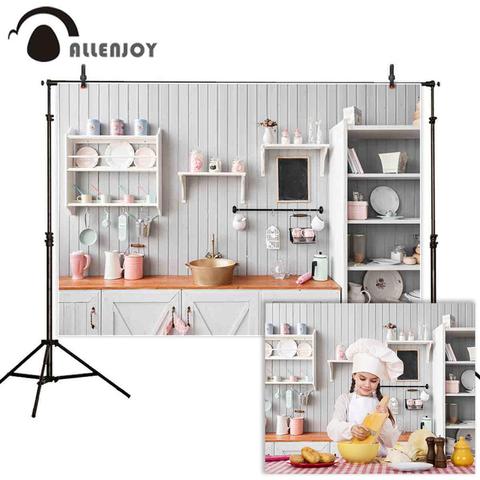 Allenjoy-Fondo de fotografía de cocina, Fondo de Fotografía Blanco, armario de madera, utensilios de cocina, Retrato, Photocall, Banner de tela ► Foto 1/6