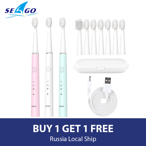 SEAGO-cepillo de dientes eléctrico E9, recargable, Sónico, de viaje, impermeable, Compre 1 y obtenga 1 gratis, 5 modos, Limpieza Profunda, blanqueador, regalo ► Foto 1/6