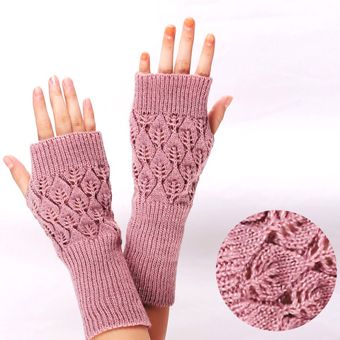 Guantes cálidos de punto sin dedos para mujer, guantes para el brazo de ganchillo, elásticos, acrílicos, de imitación, para invierno ► Foto 1/6