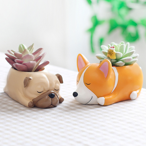 Maceta de flores Corgi para cachorro, maceta de plantas suculentas porta ornamento, contenedor de Mini bonsái para decoración de escritorio de jardín y casa ► Foto 1/6