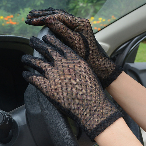 Guantes de encaje negro para mujer, protector solar transpirable, corto, de alta elasticidad, transparentes, de verano ► Foto 1/6